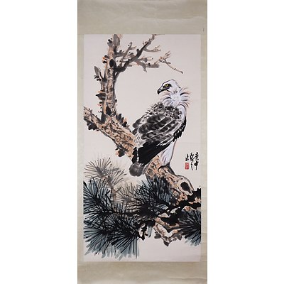Three Chinese Ink Drawings Including Eagle, Crayfish & Landscape Subjects (3)