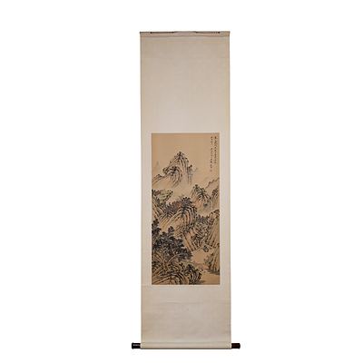 Two Chinese Scroll Ink Drawings on Silk (2)