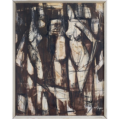 Terry McGlynn (1903-1973, British), Figures Black and Brown 1958, Mixed Media on Card