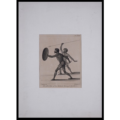 Two of the Natives of New Holland, Advancing to Combat, Engraving