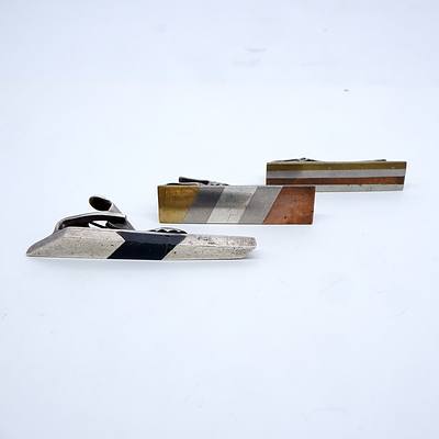 Three Vintage Tie Bars, Include Taxco and Two with Copper and Brass Sheets