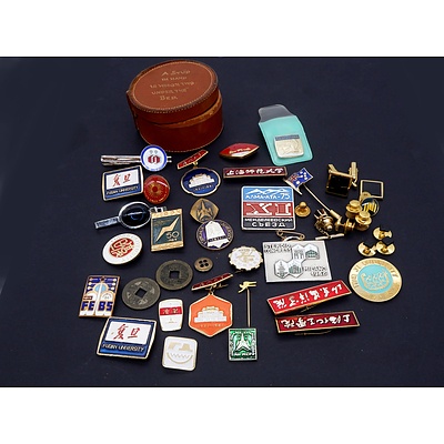 Collection of International Pins and a Stud Box
