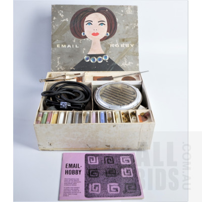 Vintage Email Hobby Kit for Enameling in Original Box and Quantity of Tiles for Mosiacs