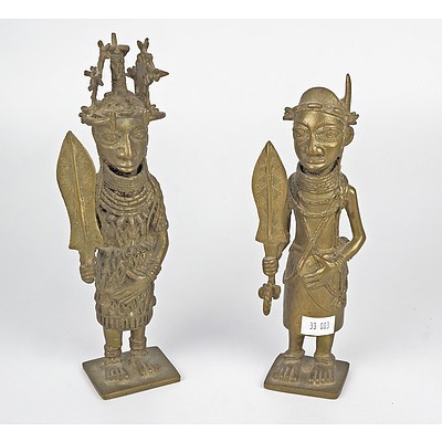 Two African Benin Cast Brass Figures