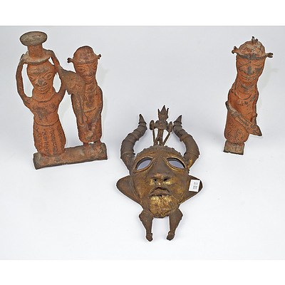 Cast Iron Benin Figures, and Small Antelope Mask