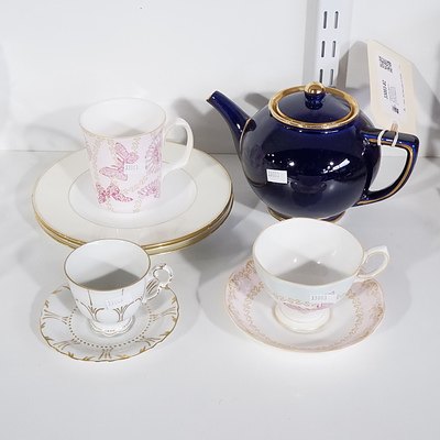 Longway France Teapot, Royal Albert 'My Favourite Things' Cup & Saucer and Matching Mug, Czech Cup & Saucer and Three Wedgwood plates