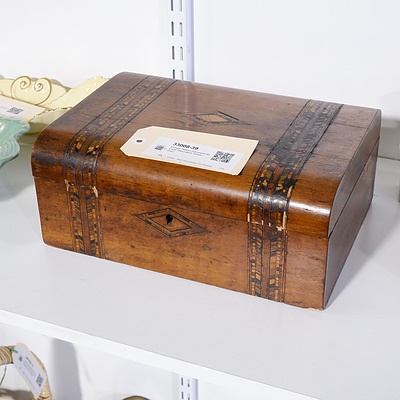 Vintage Walnut Document Box with Decorative Timber Inlays