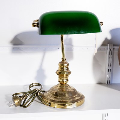 Antique Style Bankers Lamp with Green Glass Shade
