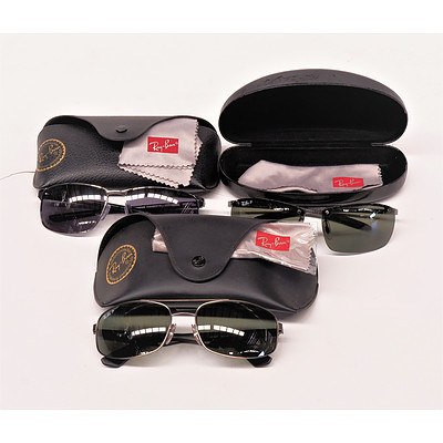 Three Sets Sunglasses In Cases Marked Ray Ban
