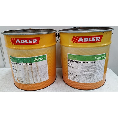 18 Litre Drums of Adler Lignovit Interior UV 100 Natural Timber Coating and Protect Finish - Lot of Two - New