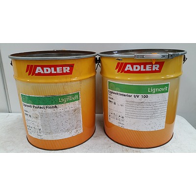 18 Litre Drums of Adler Lignovit Interior UV 100 Natural Timber Coating and Protect Finish - Lot of Two - New