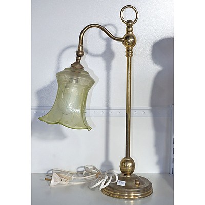 Antique Style Brass Desk Lamp with Etched Tulip Shade