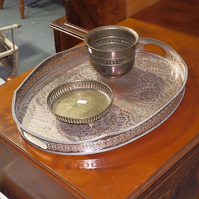 Silverplate Drinks Tray, Small Planter, and Trivet