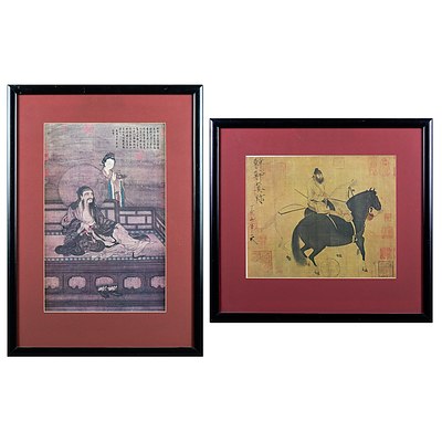Reproduction Prints - Han Kan, Two Horses and a Groom together with Artist Unknown, A Portrait of Vimilakirti (2), largest 43 x 28 cm