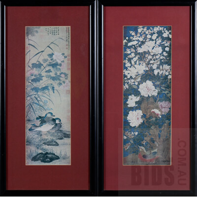 A Pair of Chinese Reproduction Prints, Hibiscus Flowers & Two Ducks; The Jade Hall Peony, Each 65 x 32 cm (2)
