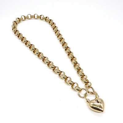 9ct Yellow Gold Belcher Chain with Heart Lock, 50.4g