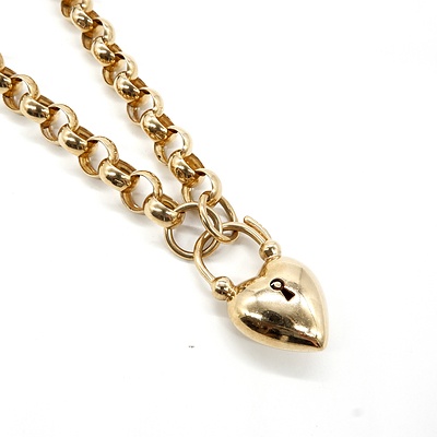 9ct Yellow Gold Belcher Chain with Heart Lock, 50.4g