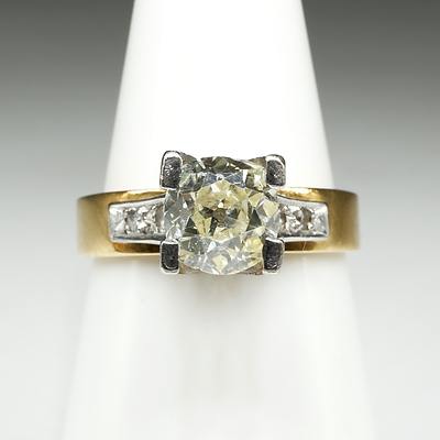 18ct Yellow and White Gold Ring with Original Old Mine Cut Diamond 1.4ct, 5.75g