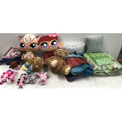Lot Of Stuffed Toys, Blankets and Pillows