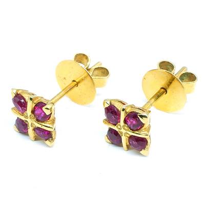 18ct Yellow Gold Created Ruby Earrings, 1.1g