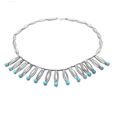 Gus Keene (Navajo) Sterling Silver Necklace with Turquoise Cabochon