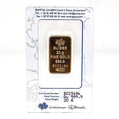 PAMP 20g .999 Gold Bar, No BO25486