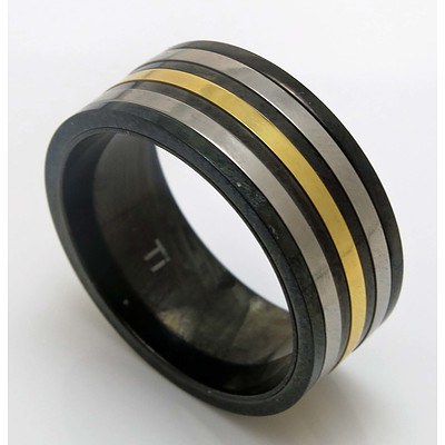 Titanium Ring, Black Ion & 18ct Gold Plated