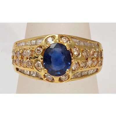 18ct Gold Blue Sapphire & Diamond Ring