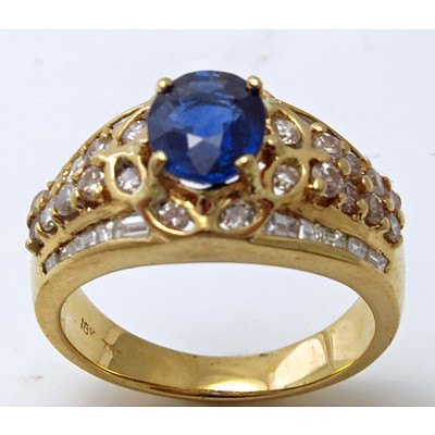 18ct Gold Blue Sapphire & Diamond Ring