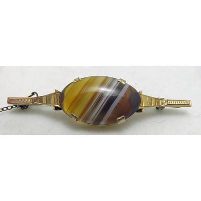 Antique Banded Agate Brooch - 9ct Gold