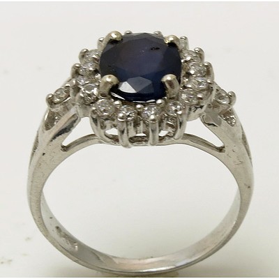 Sterling Silver Sapphire & Cz Ring