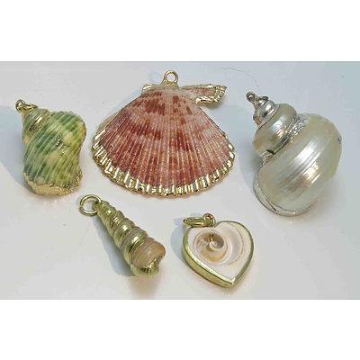 Collection of 5 Natural Shell Charms or Pendants