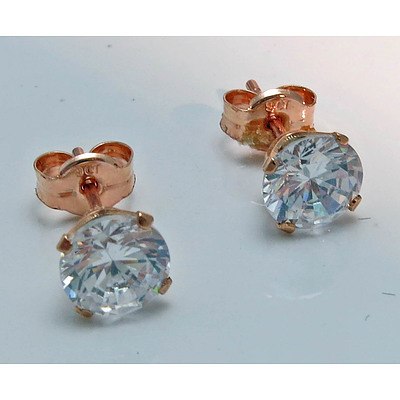 9ct Rose Gold Earrings - Set With 6Mm Round Brilliant-Cut Czs