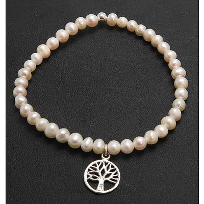 Cultured Pearl With Sterling Silver Tree Of Life Drop.
