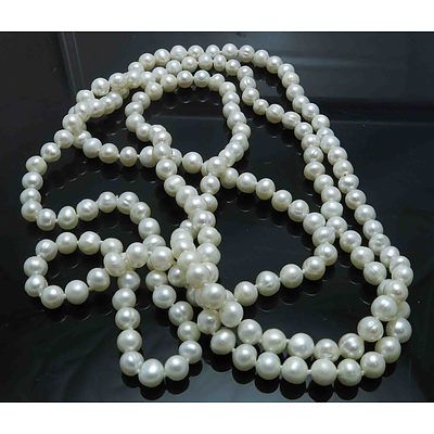 Extra Long (Triple) Strand Of White Cultured Pearls