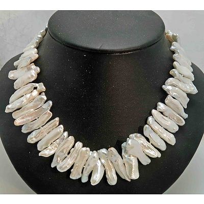 Necklace Of Large, Elongated Biwa Pearls
