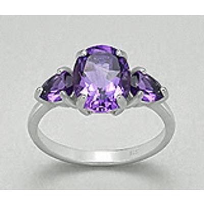 Natural Amethysts In Sterling Silver Ring