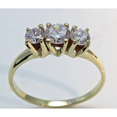 14ct Gold Ring - Set With Round Brilliant-Cut Cz Simulated Diamonds