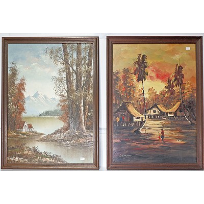 European and Asian Landscape Paintings, Oil on Board