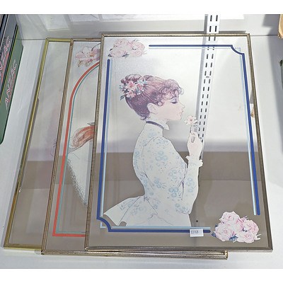 Three Retro Kitsch Lithographed Mirrors