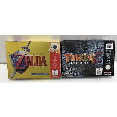 The Legend Of Zelda Ocarina Of Time and Turok 2 Seeds Of Evil Nintendo 64 Games Boxed