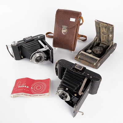 Kodak Six-20 A Dakon Shutter, Kodak No 1-A Autographic Kodak Jr and Kodak Folding Brownie Six-20 Folding Cameras