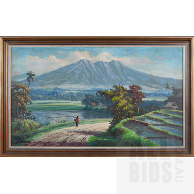 G. A. Kadir (20th Century, Indonesian), Untitled, Volcano Landscape, Oil on Canvas on Board, 49 x 85 cm
