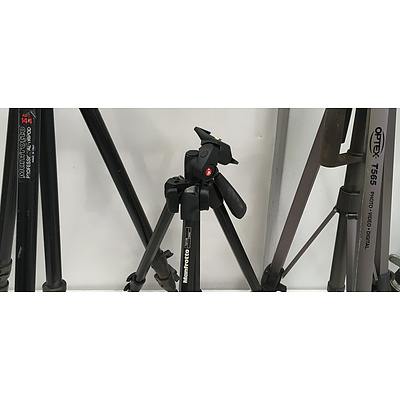 Professional Tripods Including Manfrotto 7321YB Tripod with 3-way Head, Manfrotto Professional Art 144, Optex T565 - Lot Of Four