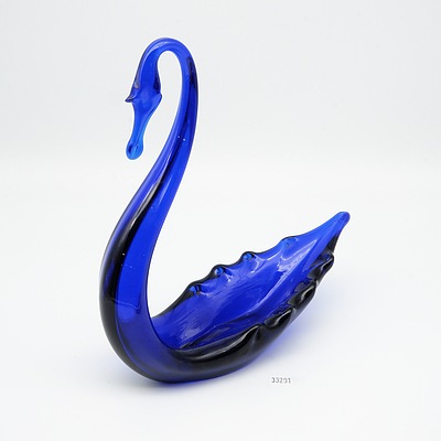Vintage Hand Blown Studio Glass Cobalt Blue Swan