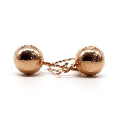 Pair 9ct Rose Gold Hollow Ball Earrings, 1g