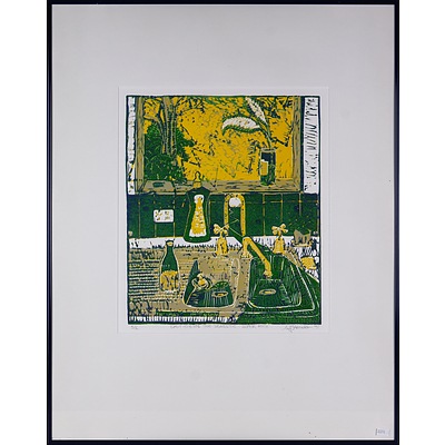L. F. Armatein, Exoticising the Domestic Super Rich 1991, Coloured Linocut