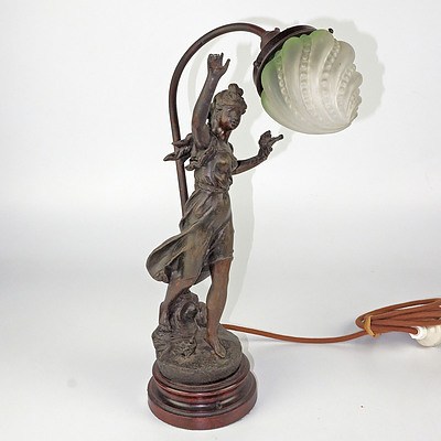 Antique French Spelter Figural Table Lamp, 'lLe Vainqueuer by Bruchon'