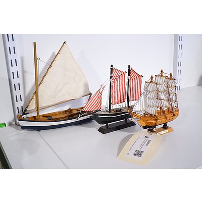 Three Vintage Wooden Model Boats including Mayflower