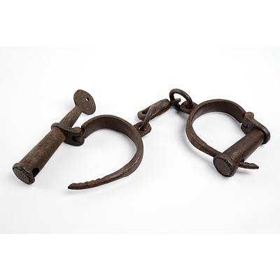 Antique Hand Forged Handcuffs, Mid to Late 19th Century